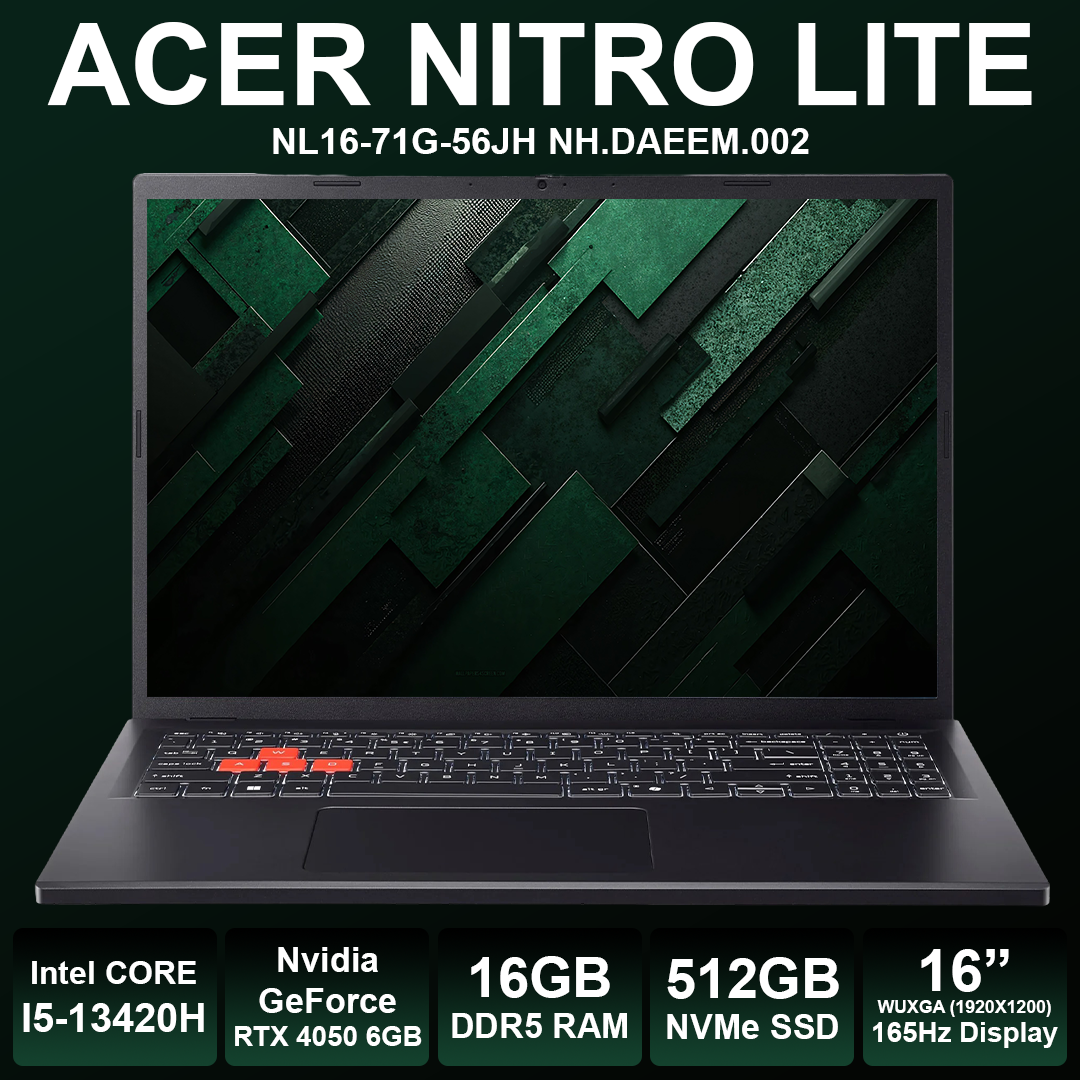 Acer Nitro Lite 16" I5 13th 16GB RAM 512GB NVMe RTX 4050 6GB Laptop