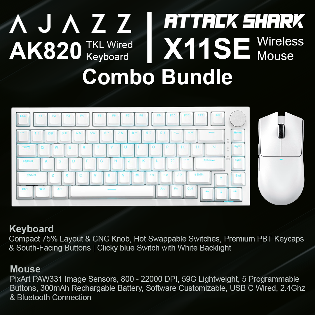 Ajazz AK820 TKL Wired Keyboard + Attack Shark X11SE Wireless Mouse - Combo Bundle