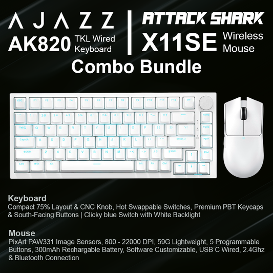 Ajazz AK820 TKL Wired Keyboard + Attack Shark X11SE Wireless Mouse - Combo Bundle