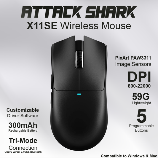 Attack Shark X11SE 59G Wireless Mouse - Black