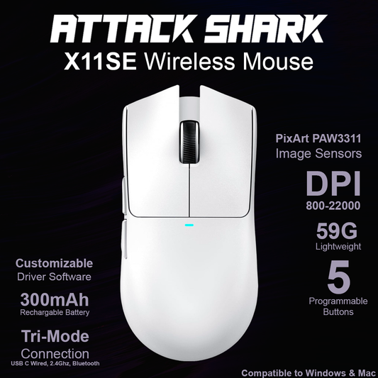 Attack Shark X11SE 59G Wireless Mouse - White