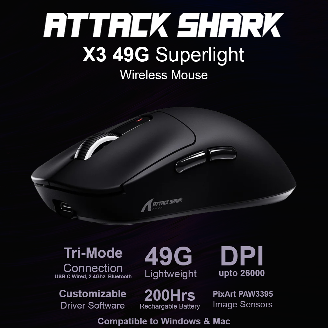 Attack Shark X3 49G Superlight Wireless Mouse - Black