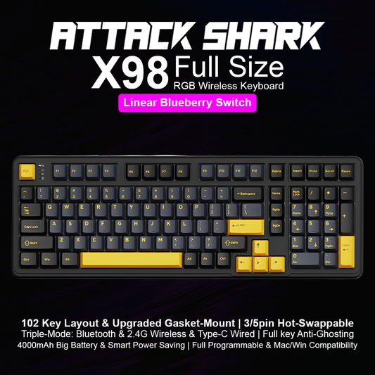 Attack Shark X98 Full Size Wireless Mechanical Keyboard - Linear Blueberry Switch