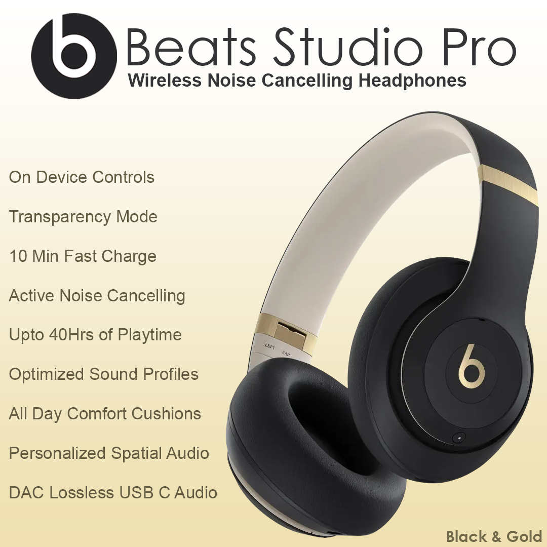 Beats Studio Pro Wireless Noise Cancelling Headphones - Black Gold