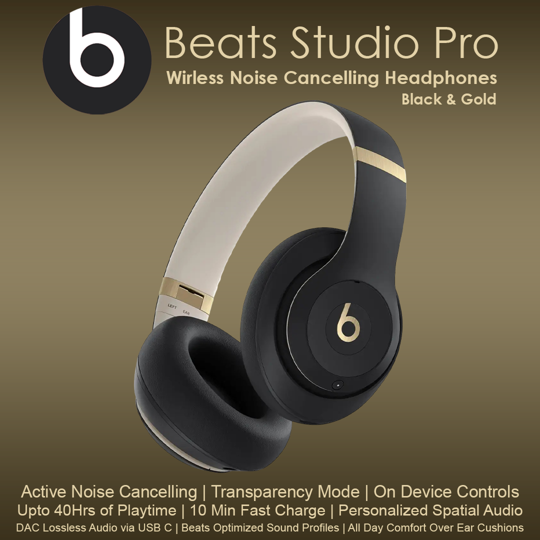 Beats Studio Pro Wireless Noise Cancelling Headphones Black Gold