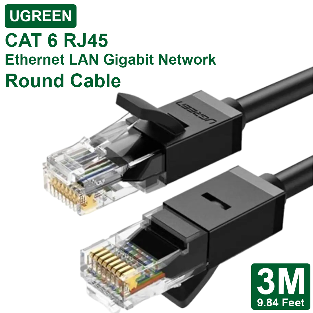 CAT 6 LAN RJ45 Round Network Cable - 3M - Black