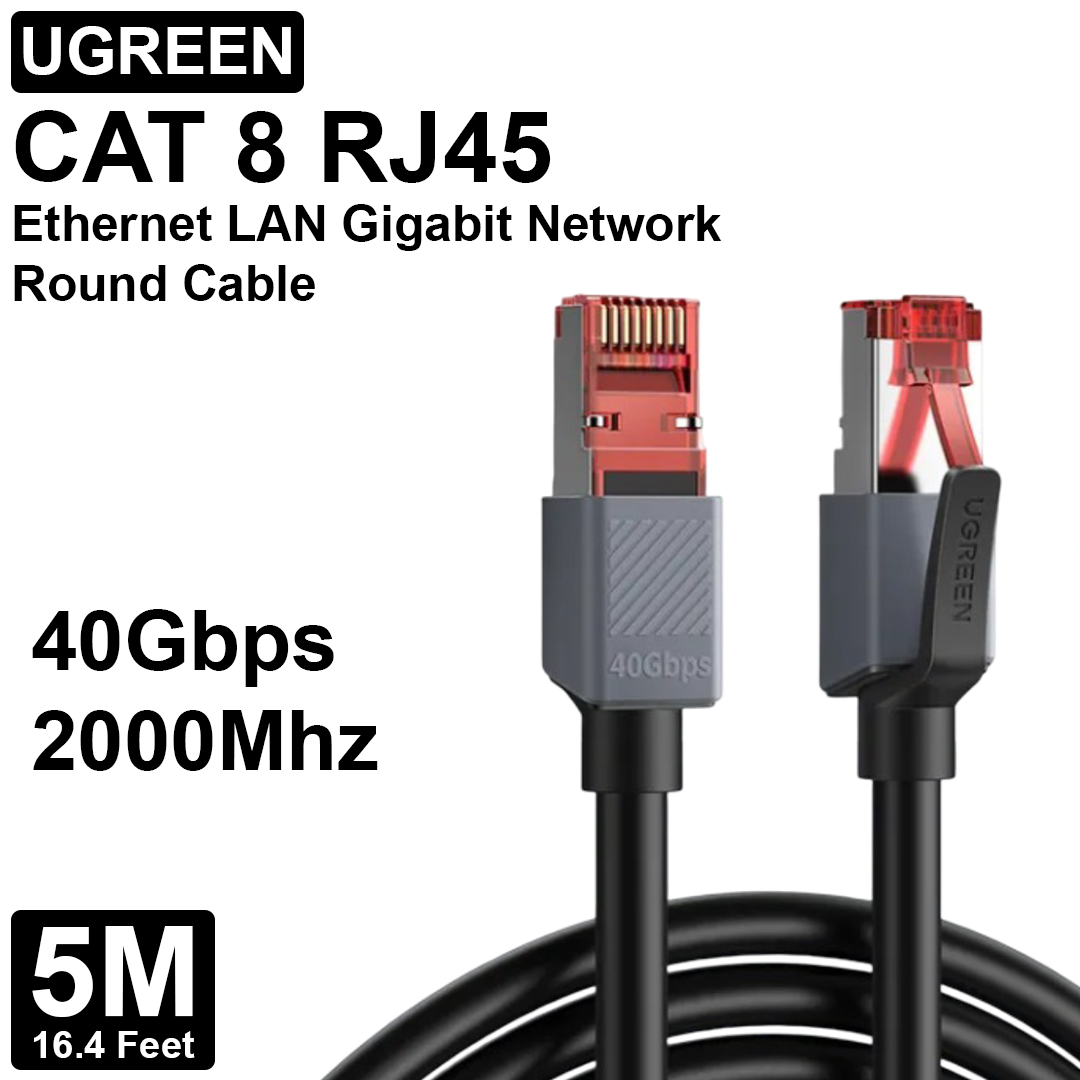 CAT 8 LAN RJ45 Round Network Cable - 5M - Black