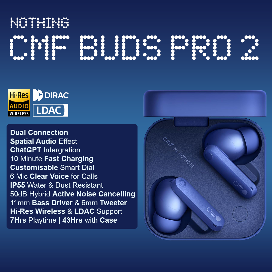 Nothing CMF Buds Pro 2 ANC Wireless Earbuds - Blue (B172)