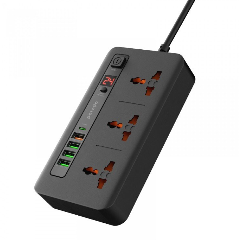 Porodo 3 Way UK Power Extension Board (4xUSB A / 1xUSB C) - 2M