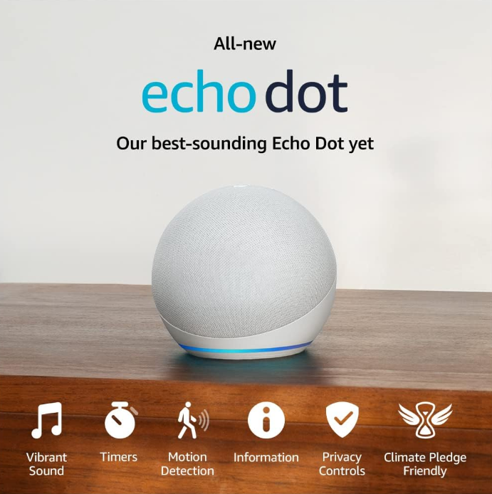 Amazon Echo Dot 5th Gen Voice Assistant Speaker - Glacier White