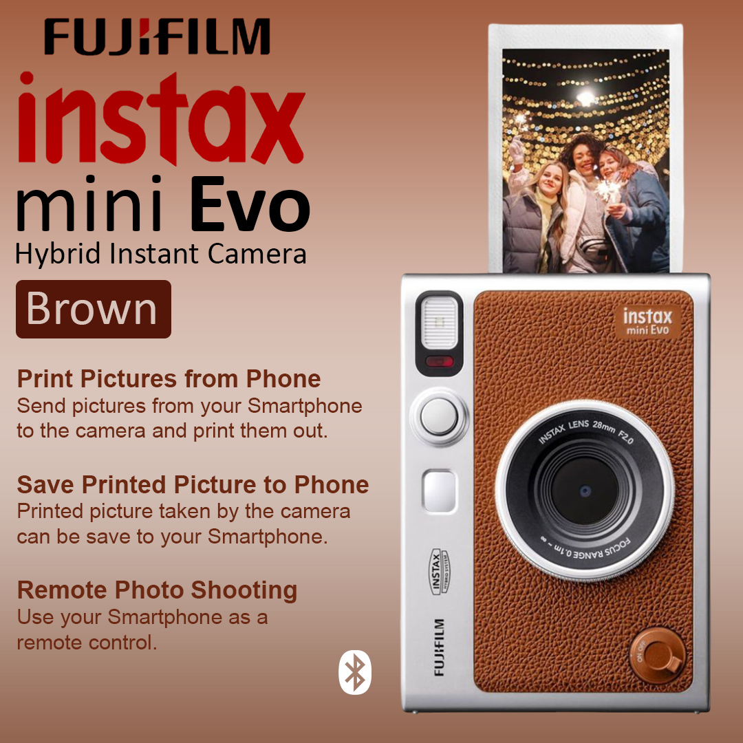 Fujifilm Instax Mini Evo Instant Hybrid Camera Printer Brown Le