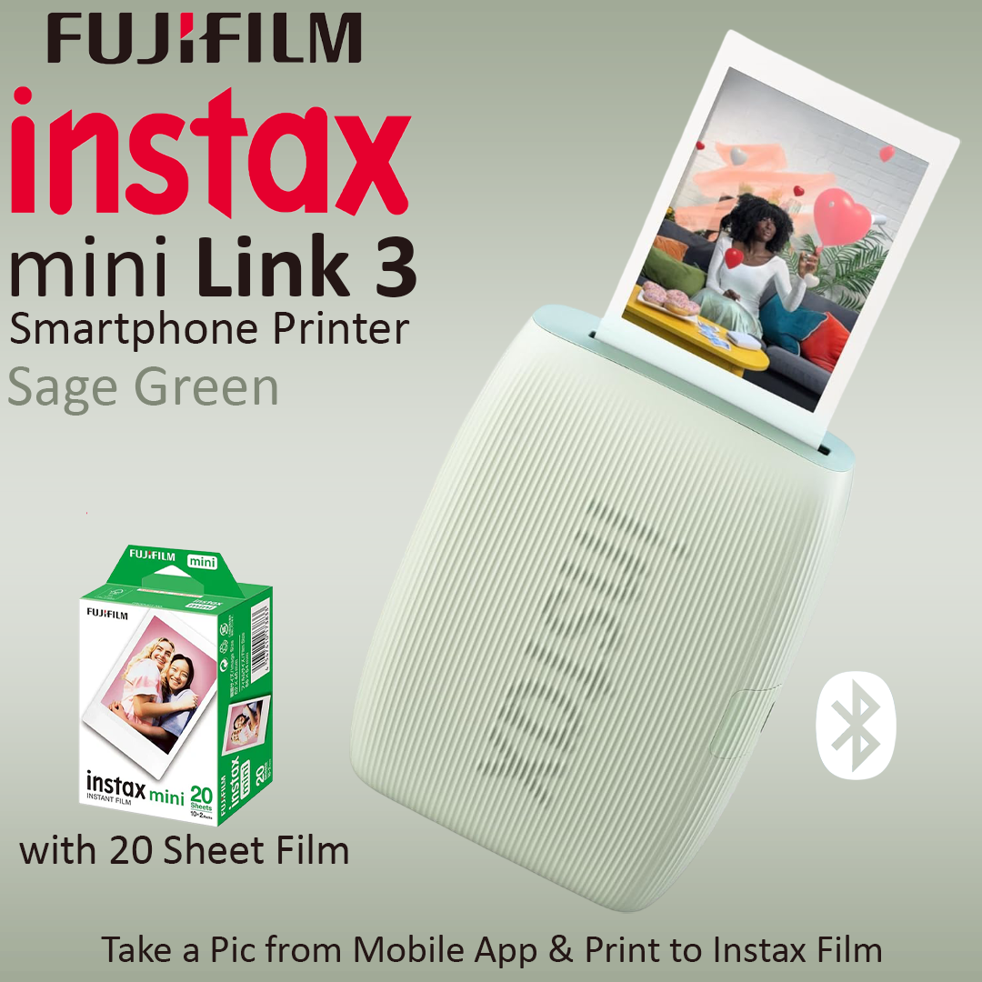 Fujifilm Instax Mini Link 3 Smartphone Printer - Sage Green with 20 Sheet Film