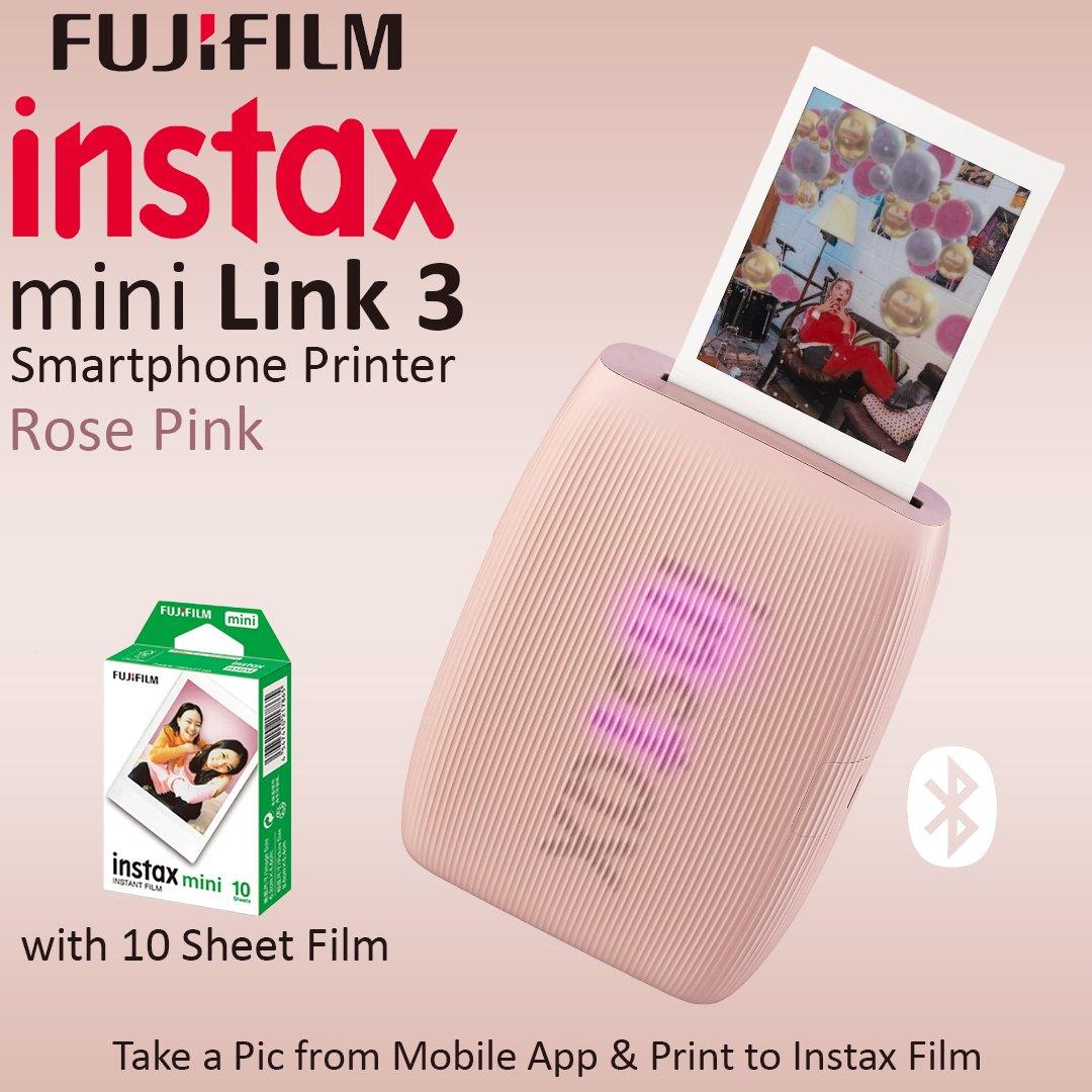Fujifilm Instax Mini Link 3 Smartphone Printer - Rose Pink with 10 Sheet Film