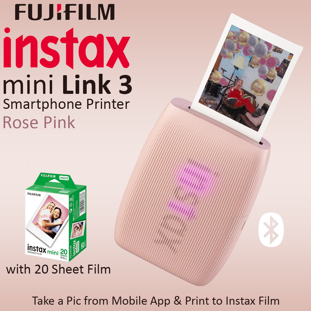 Fujifilm Instax Mini Link 3 Smartphone Printer - Rose Pink with 20 Sheet Film