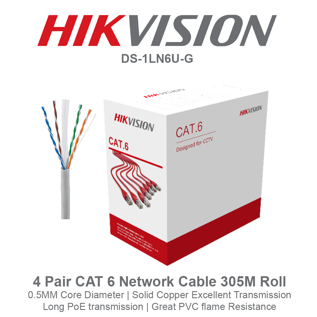 Hikvision CAT 6 Network Cable 305M Roll - DS-1LN6U-G
