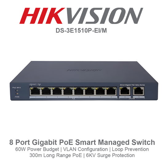 Hikvision 8 Port POE Smart Managed Network Switch - DS-3E1510P-EI/M