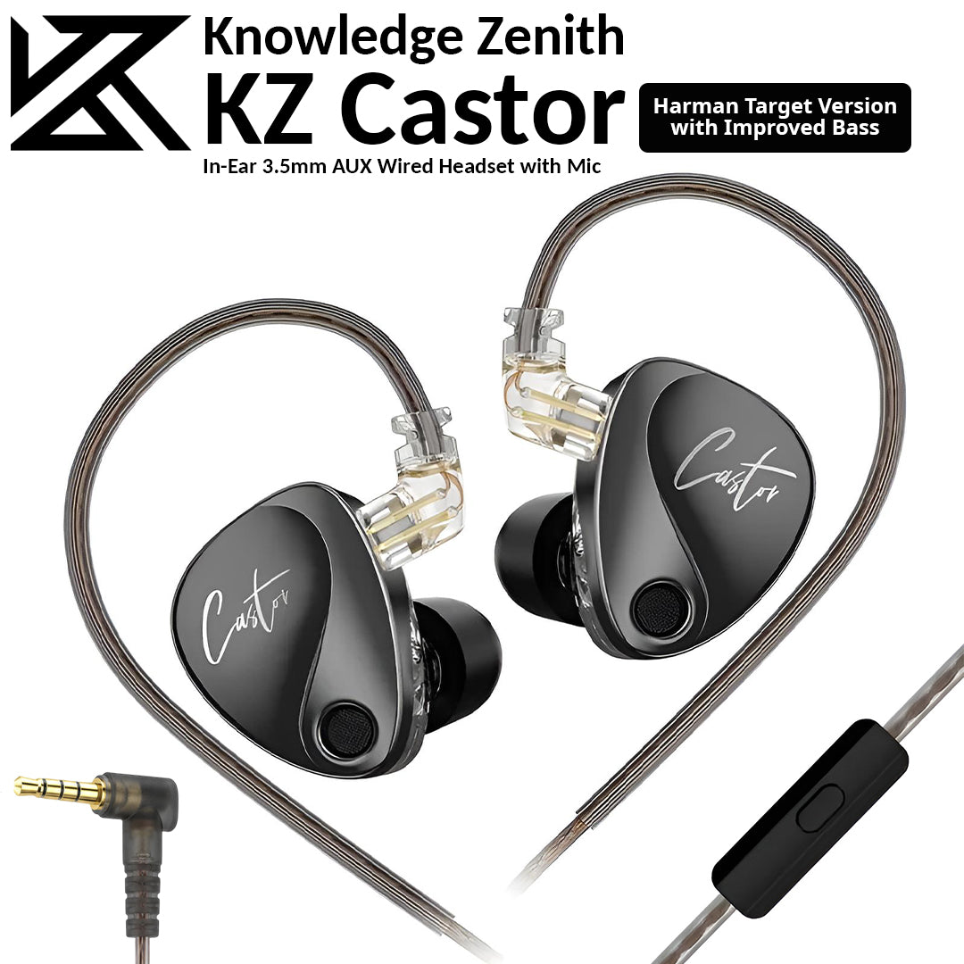 KZ Castor | In-Ear 3.5mm AUX Wired Headset with Mic - Grey (Harman with Bass)