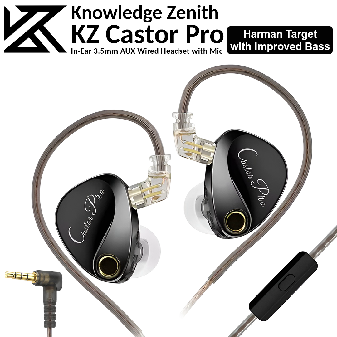 KZ Castor Pro | In-Ear 3.5mm AUX Wired Headset with Mic - Gray (Harman with Bass)