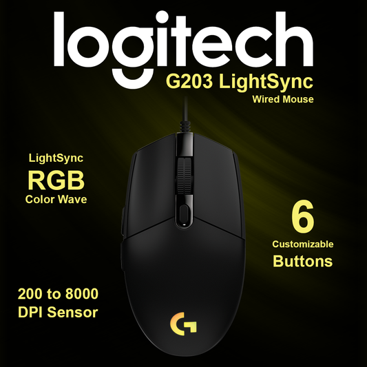 Logitech G203 LightSync Wired Mouse - Black