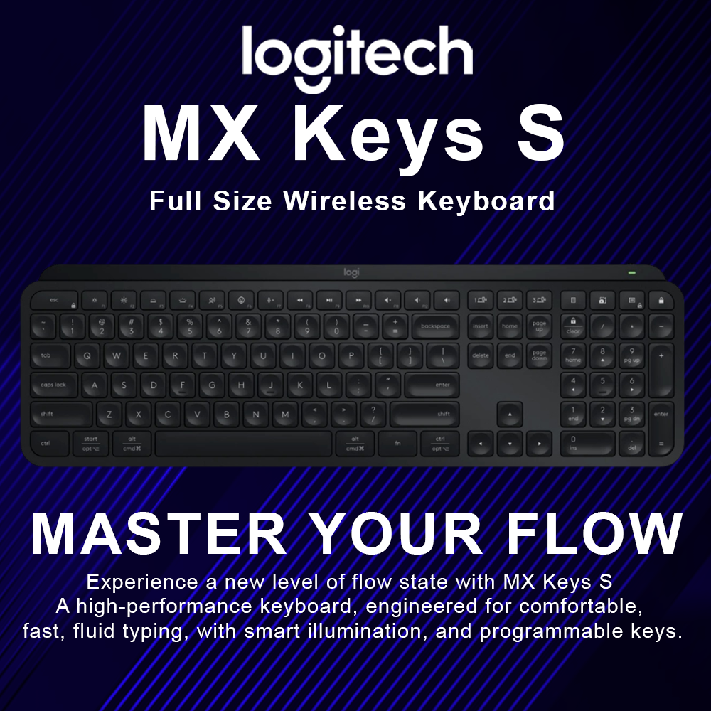 Logitech MX Keys S Wireless Keyboard - Full Size - Graphite