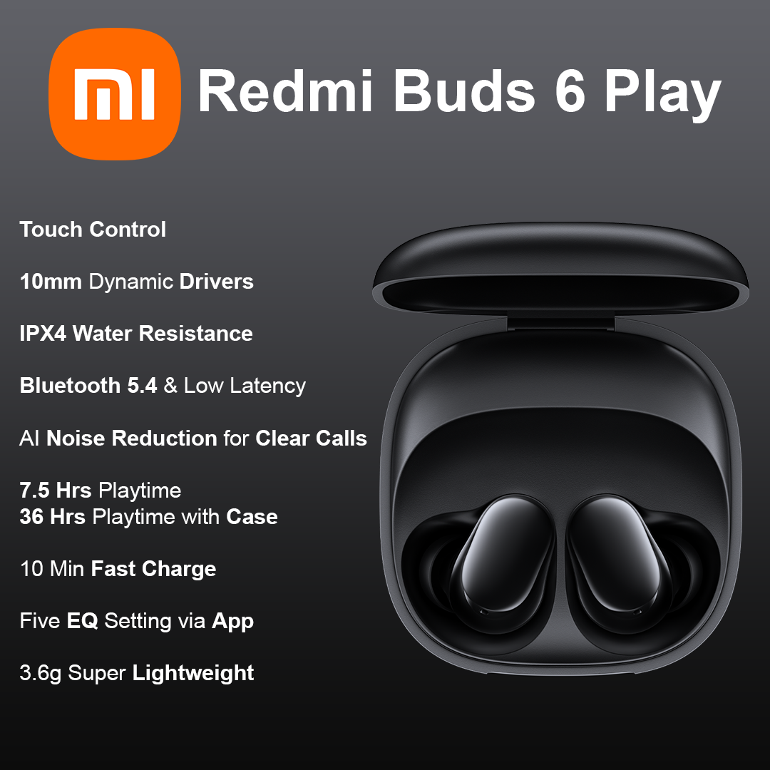 MI Redmi Buds 6 Play True Wireless Earbuds - Black