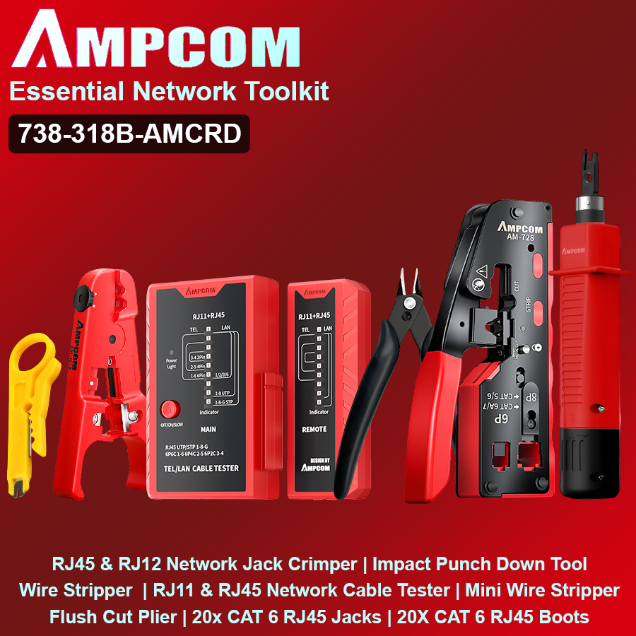 Network Tool Kit with Crimper, 2 Wire Strippers, Plier, Cable Tester & Punch Down Tool