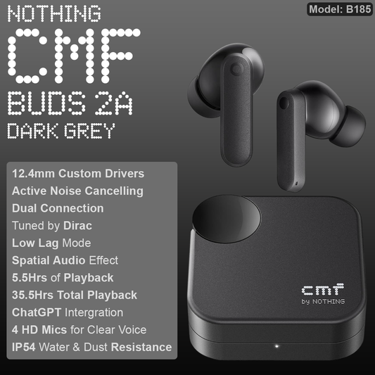 Nothing CMF Buds 2A ANC Wireless Earbuds - Dark Grey (B185)