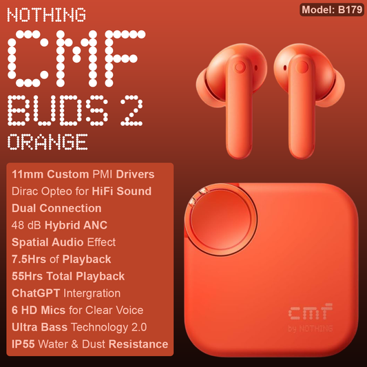 Nothing CMF Buds 2 ANC Wireless Earbuds - Orange (B179)