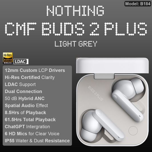 Nothing CMF Buds 2 Plus ANC Wireless Earbuds - Light Grey (B184)