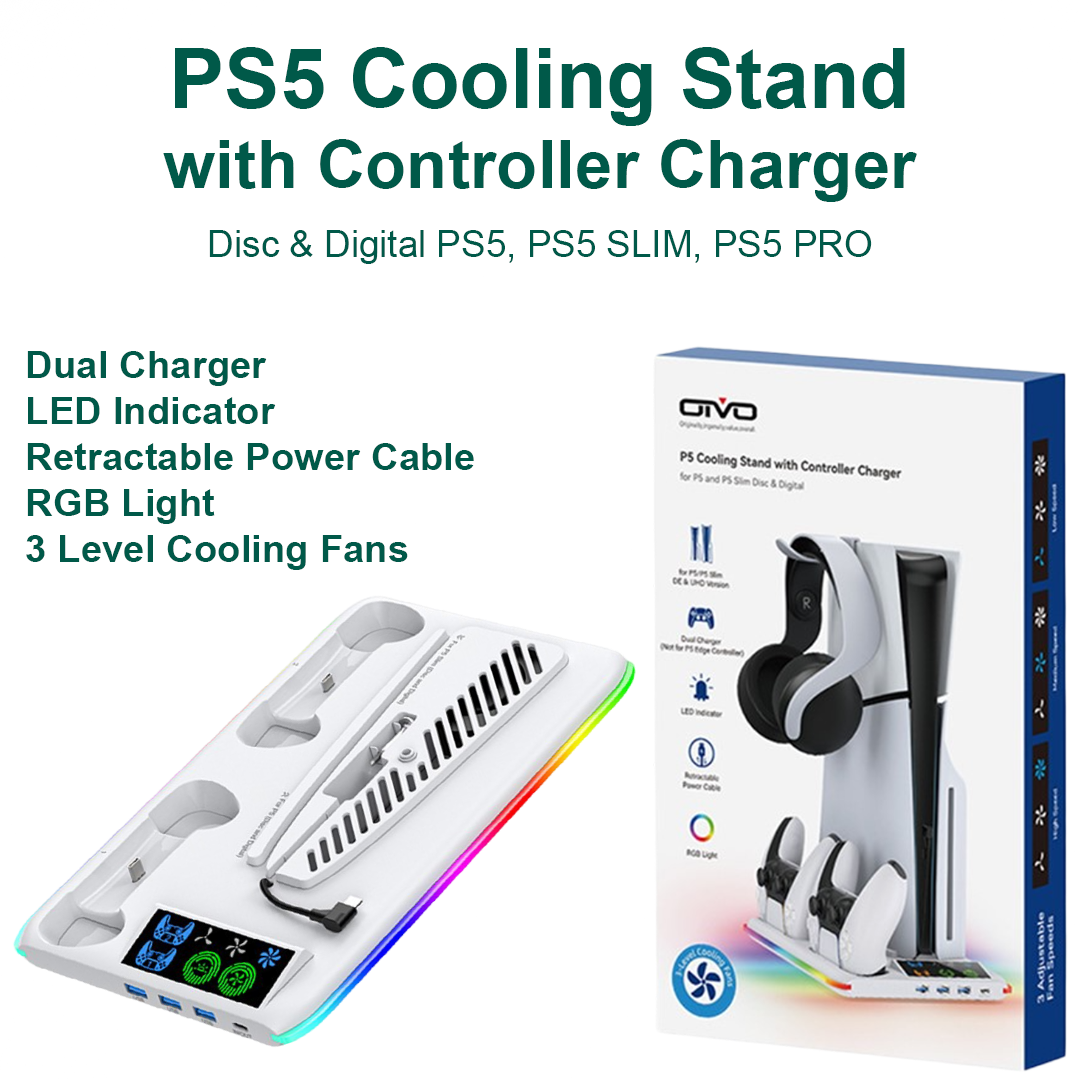 Oivo Playstation 5 RGB Cooling Stand with Controller Charger