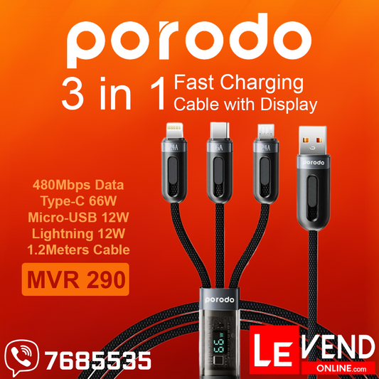 Porodo Multi Connector USB A Fast Charging Display Cable - 1.2M