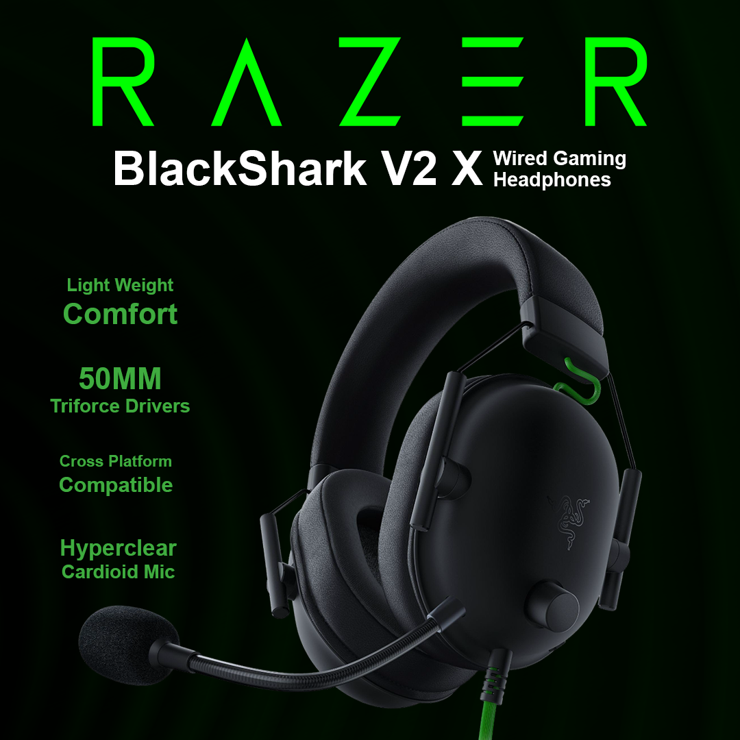 Razer Black Shark V2 X 7.1 Surround Wired Gaming Headphones (Black)
