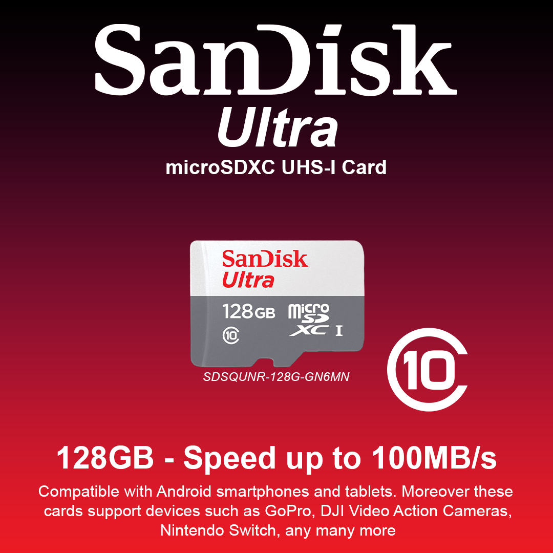 SanDisk Ultra MicroSDXC UHS-I Card - 128GB | 100Mbps