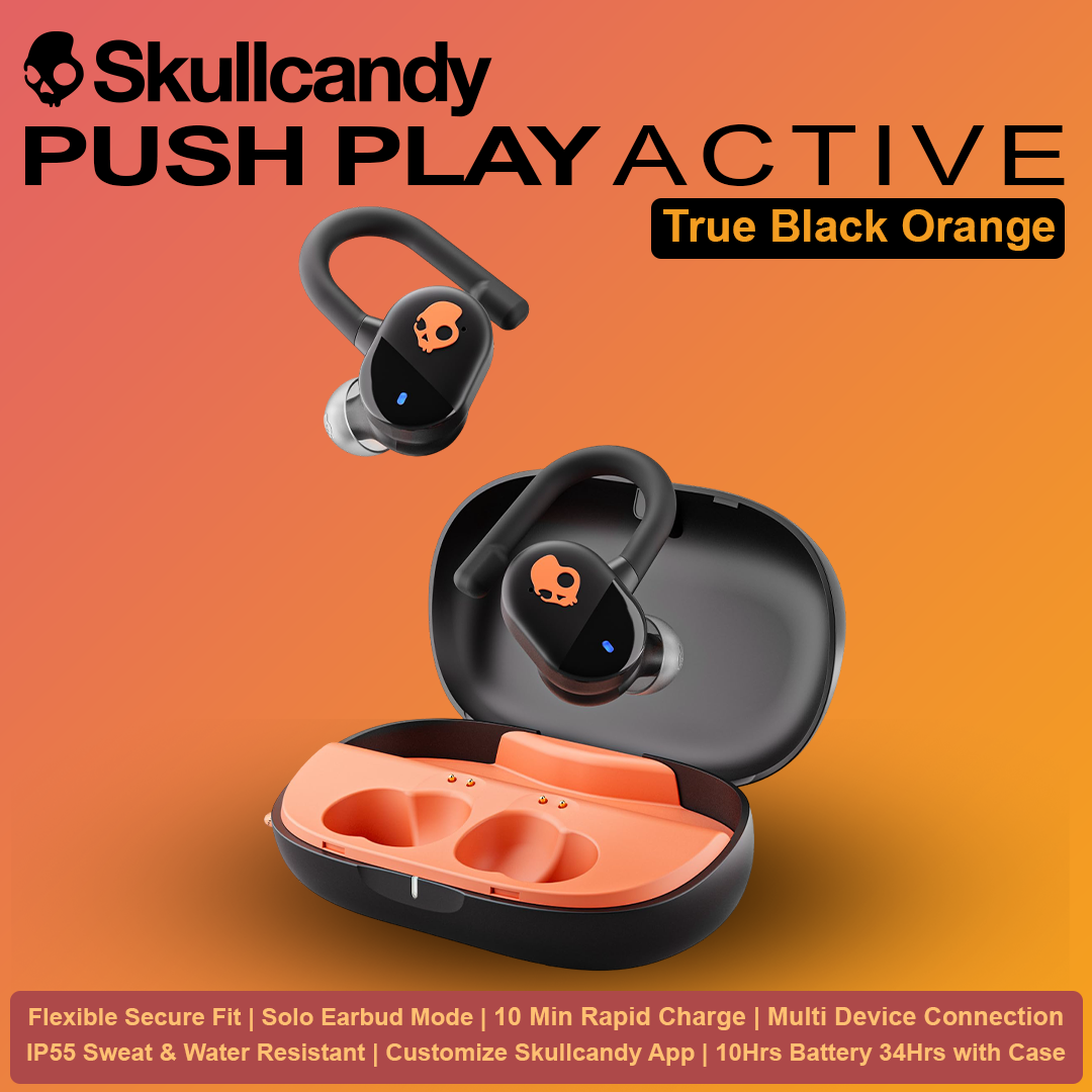 Skullcandy Push Play Active Wireless Earbuds - True Black Orange