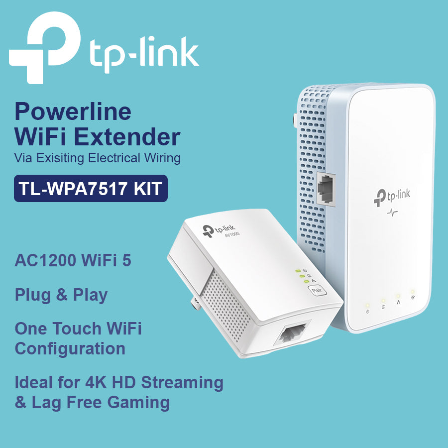 TP Link AV1000 Gigabit Powerline WiFi Extender Kit - TL-WPA7517KIT