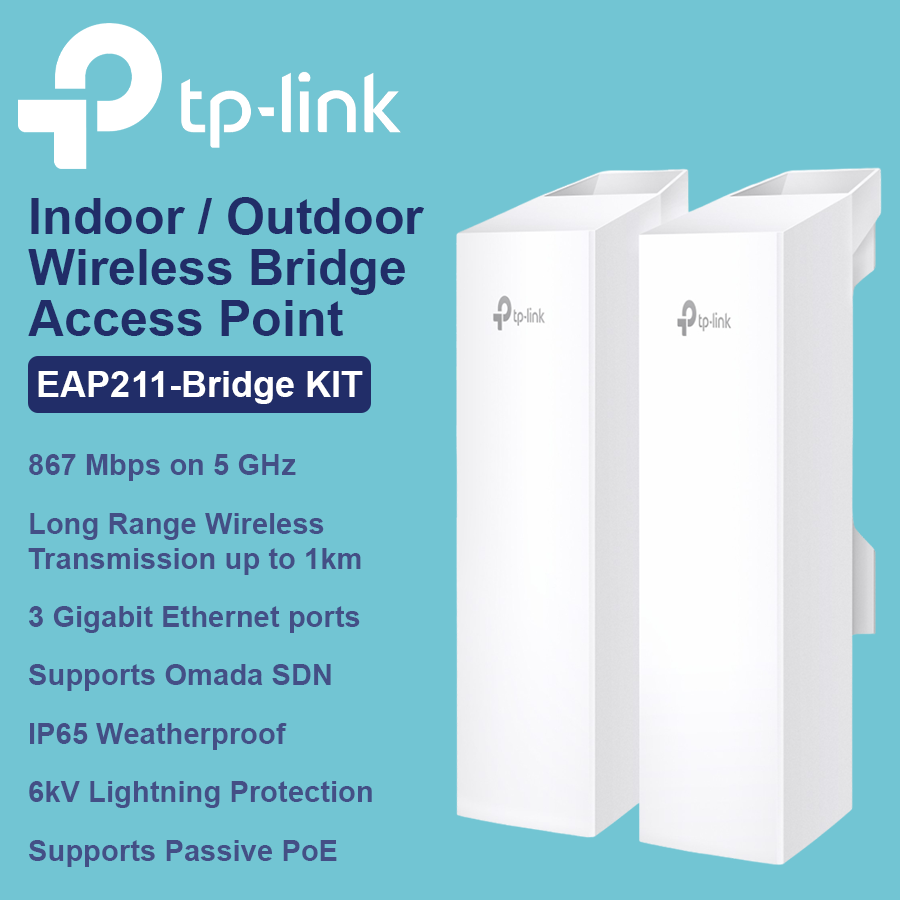 TP Link 5Ghz Indoor & Outdoor Wireless Bridge / Access Point - EAP211-Bridge KIT