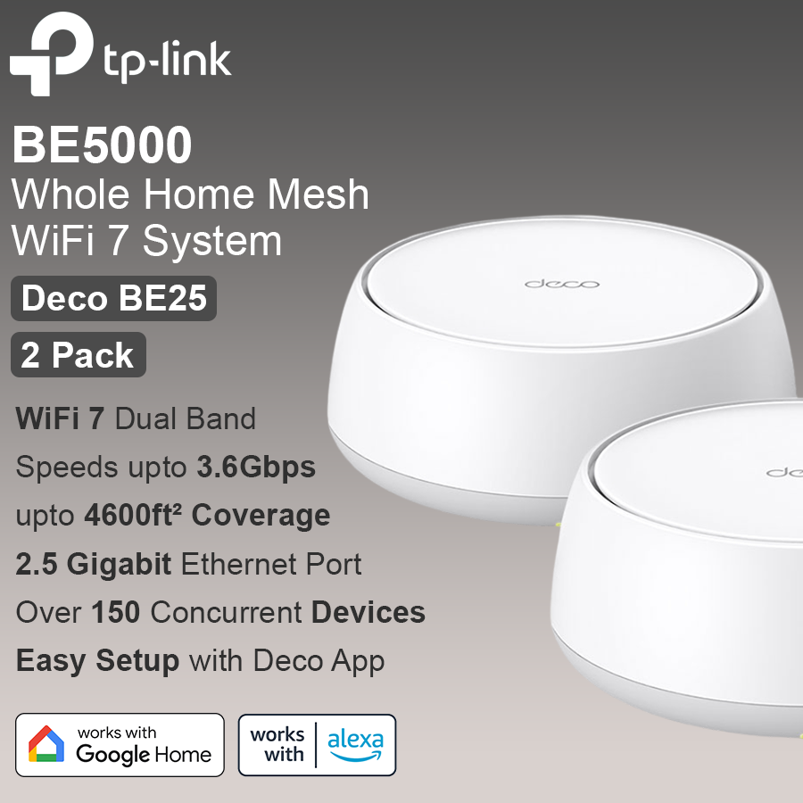 TP Link Deco BE25 BE5000 Whole Home Mesh WiFi 7 System - 2 Pack