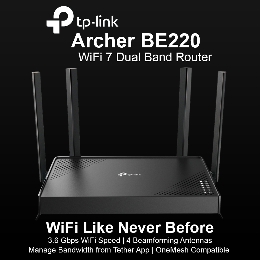TP Link BE3600 Dual Band Gigabit WiFi 7 Router - Archer BE220 – Le Vend  Online