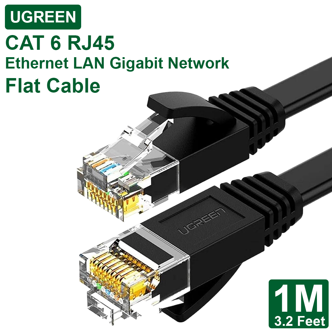 CAT 6 LAN RJ45 Flat Network Cable - 1M - Black