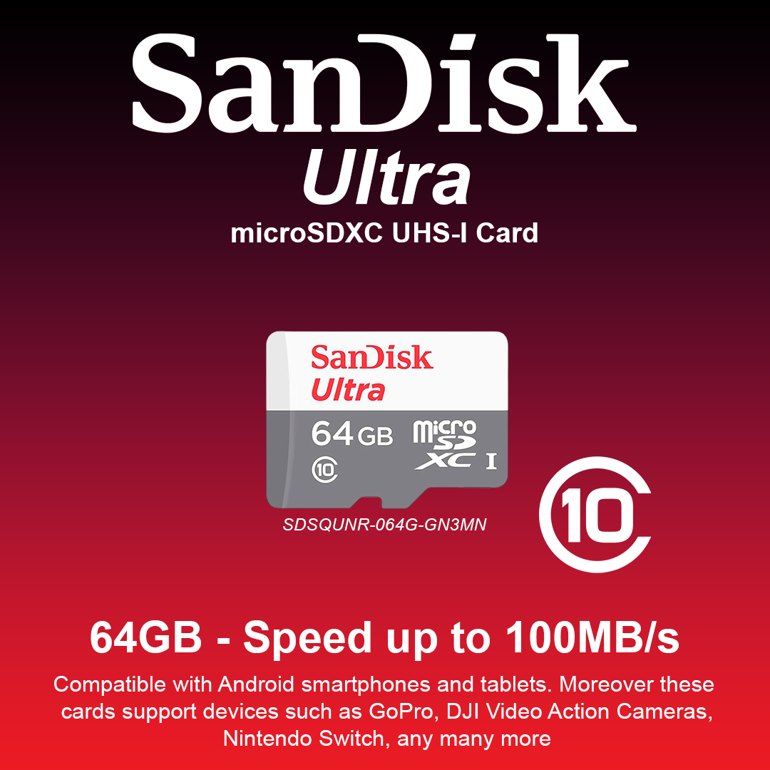 SanDisk Ultra MicroSDXC UHS-I Card - 64GB | 100Mbps