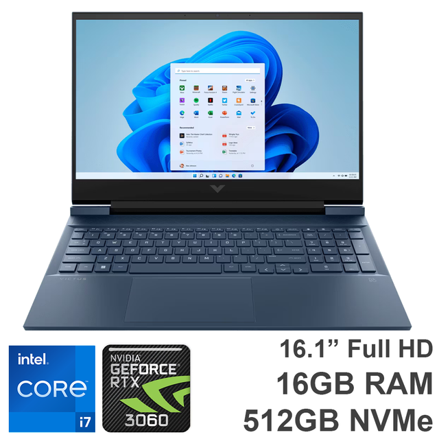 HP Victus 16.1" I7 12th 16GB RAM 512GB SSD RTX 3060 Laptop