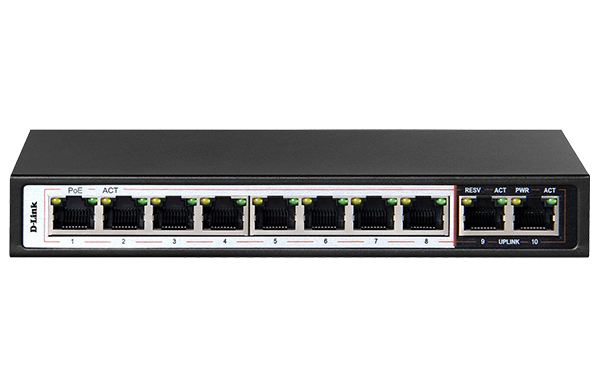 D Link 10 Port PoE with 2 Uplink Network Switch - DES-F1010P-E/B