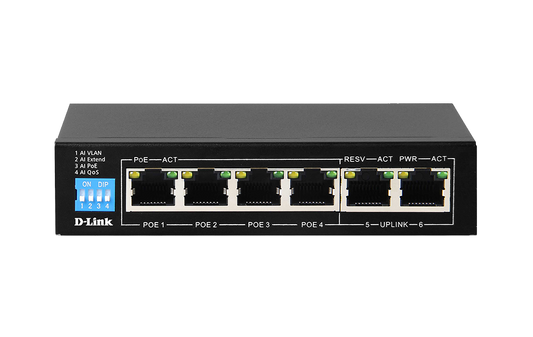 D Link 6 Port (4 POE) Gigabit Network Switch - DGS-F1006P-E