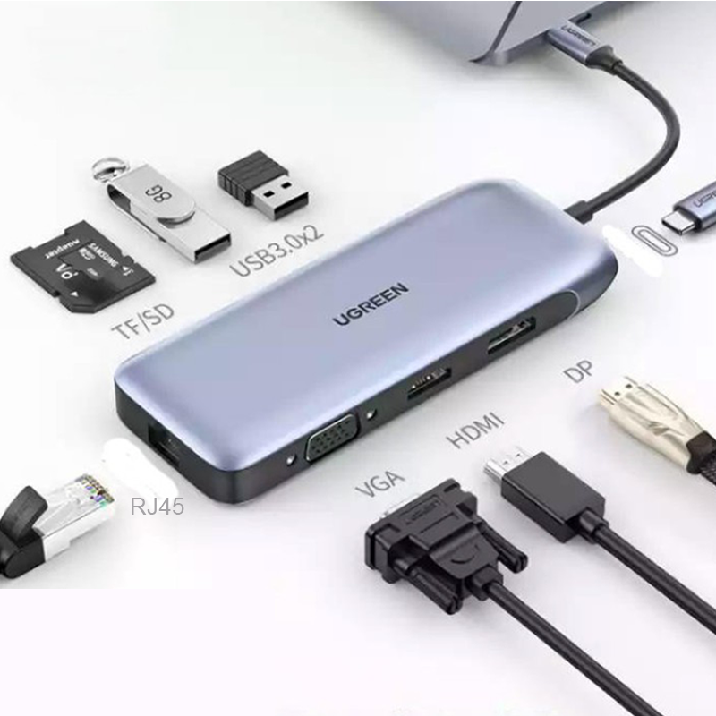 2x Type A 3.0 / HDMI / VGA / DP / RJ45 / SD & TF Reader / PD - USB C Hub - 70301