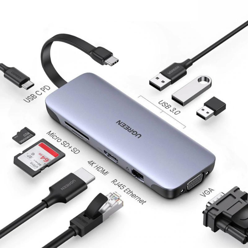 3x Type A 3.0 / HDMI / VGA / RJ45 / SD & TF Reader / PD - USB C Hub - 70409