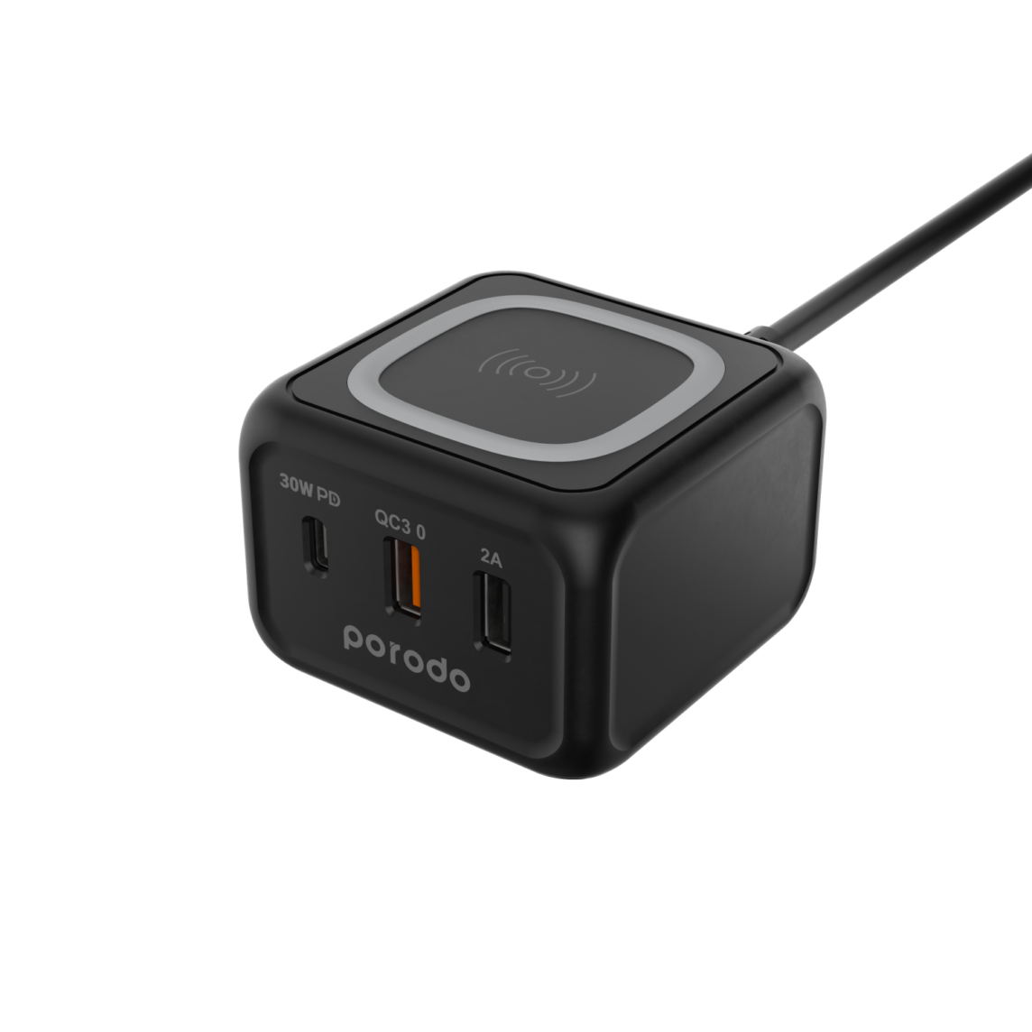 Porodo Wireless Charger with Dual USB + USB C Power Adapter