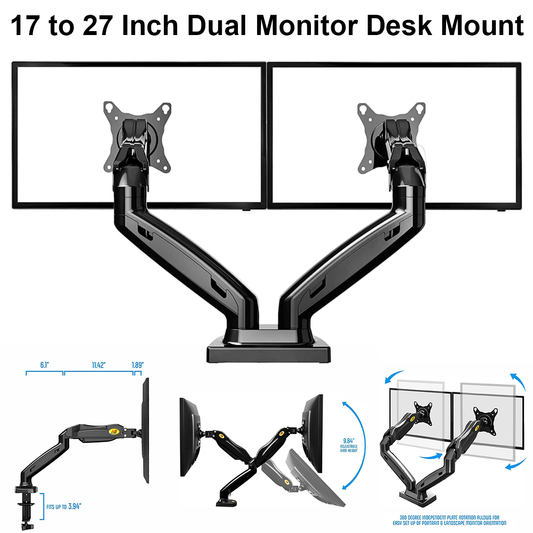 17 to 27 Inch Ergonomic Spring Dual Monitor Desk Mount - F160