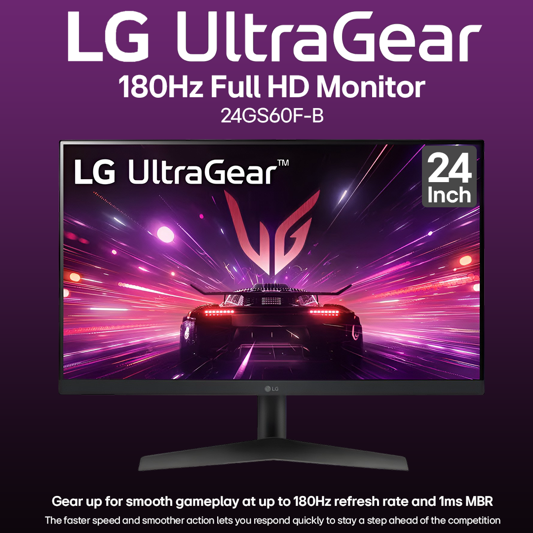 LG UltraGear 24 Inch 180Hz Full HD Monitor - 24GS60F-B