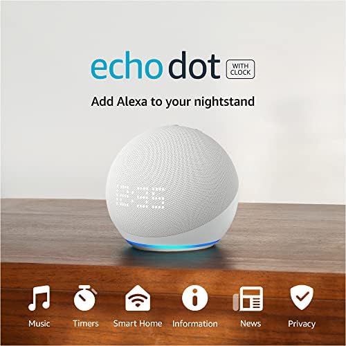 Amazon Echo Dot 5th Gen Voice Assistant Speaker with Clock (White)
