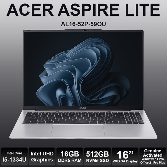 Acer Aspire Lite 16" Core I5 13th 16GB RAM 512GB NVMe Laptop